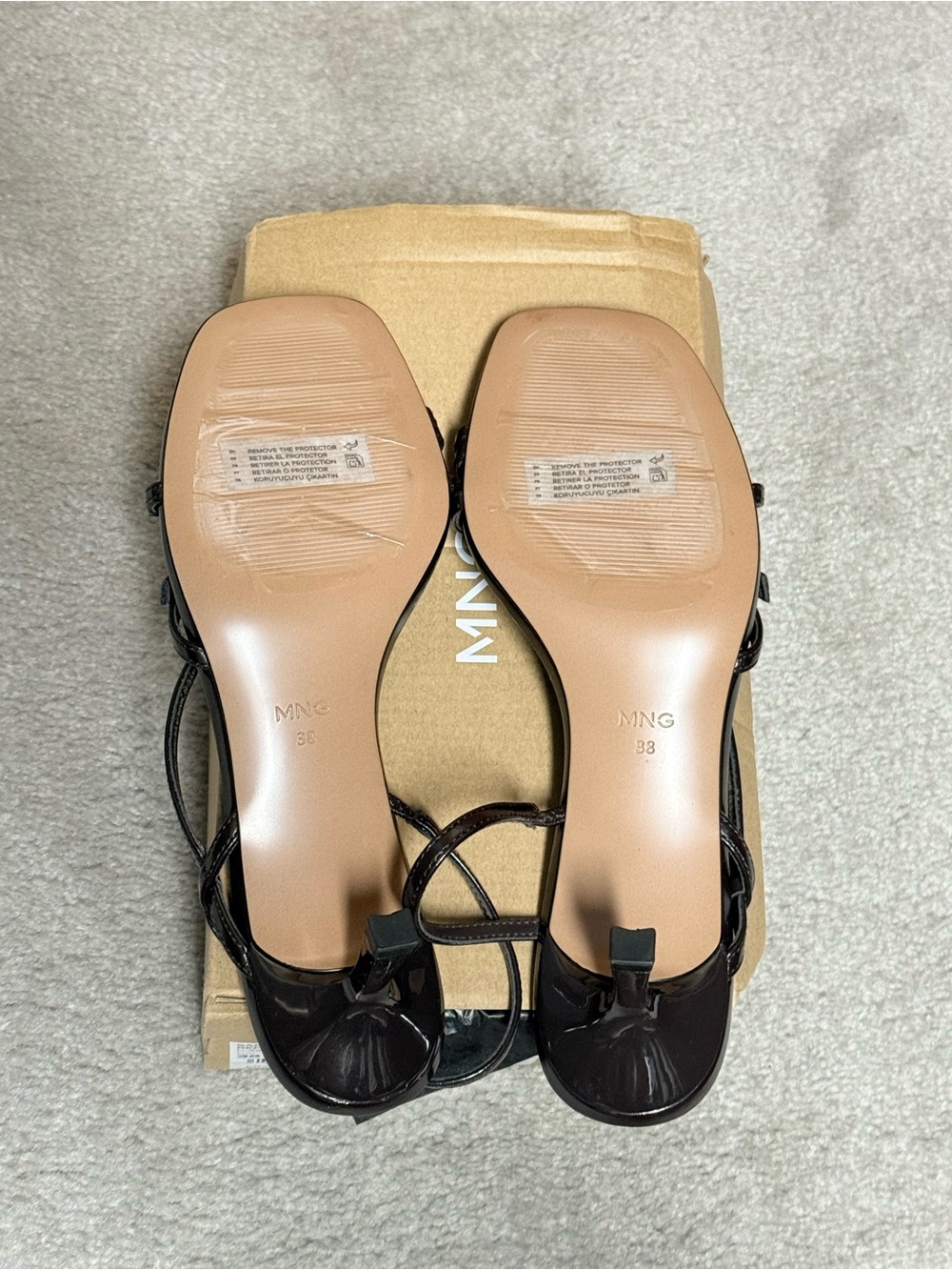 MANGO BROWN KITTEN HEEL SANDALS WITH STRAPS 7.5 7 NEW w/ box .NWOT - Picture 7 of 10